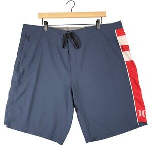 Hurley Board‎ Shorts Mens Size 40 Blue Red White Striped Swim Trunks Athletic